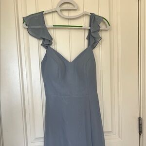 Azazie Everett Light Blue Ruffle Sleeve Dress